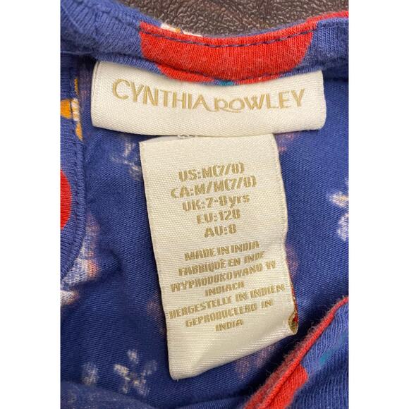 Cynthia Rowley Girls Apple Print Dress Blue Red Short Sleeve Size M (7/8) - Picture 4 of 6